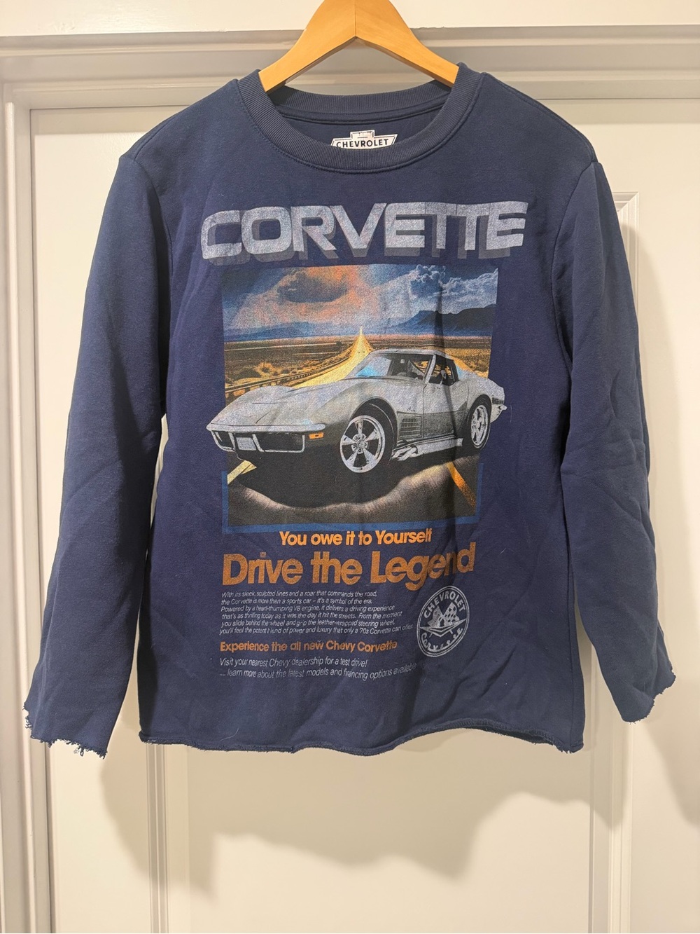 Corvette Graphic Long-Sleeve Sweatshirt- Navy Blue